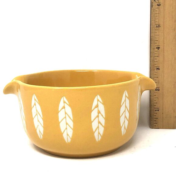 MCM Lotus Stoneware Bowl VTG Yellow Double Spout Pour Gravy/Sauce - Picture 7 of 8